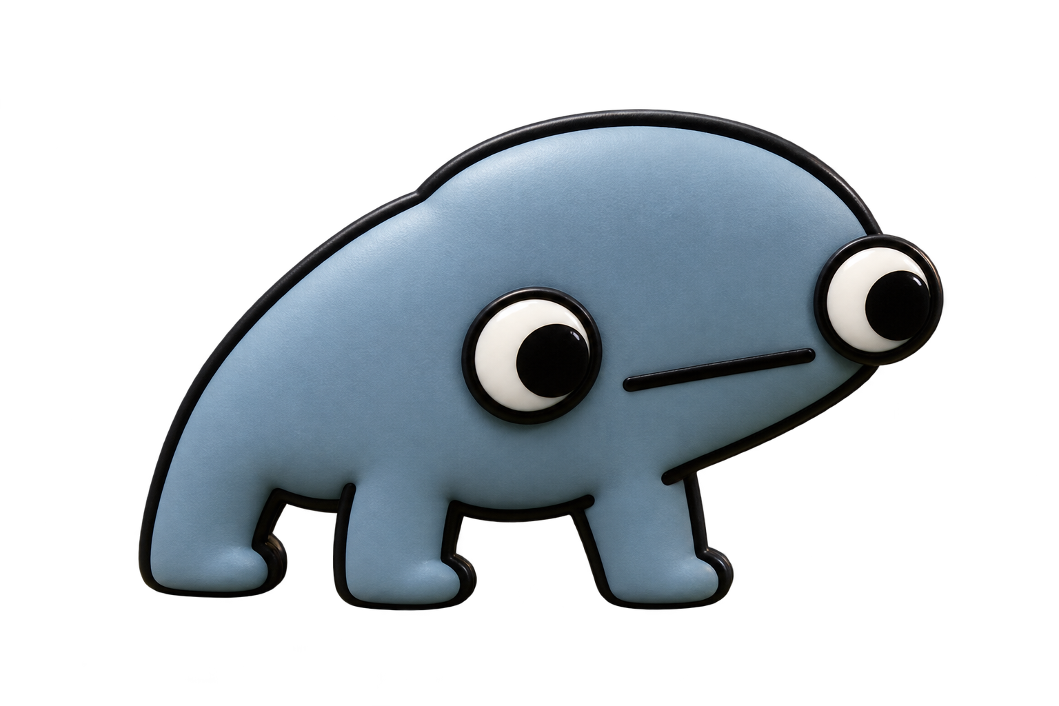 Frongus, a little blue-gray creature with big curious eyes